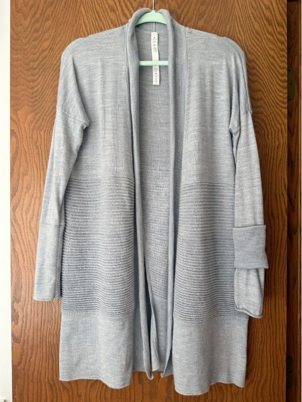 Lululemon Gray 100% Merino Wool Long Open Front Cardigan Size 6 NWOT